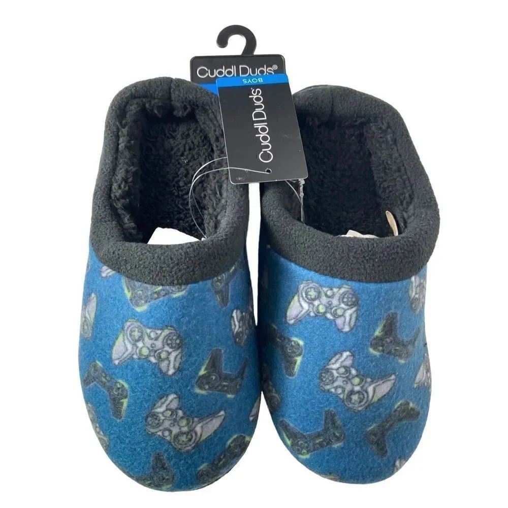 Cuddl Duds BOYS LARGE (5-6) Fleece Clog Slippers IN GAMER PATTERN